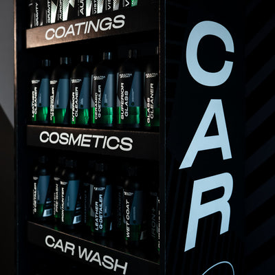 ULTRACOAT cardboard display stocked with car care products and coatings